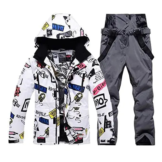 HOTIAN Men Graffiti Graphic Ski Jacket & Pants Set HOTIAN