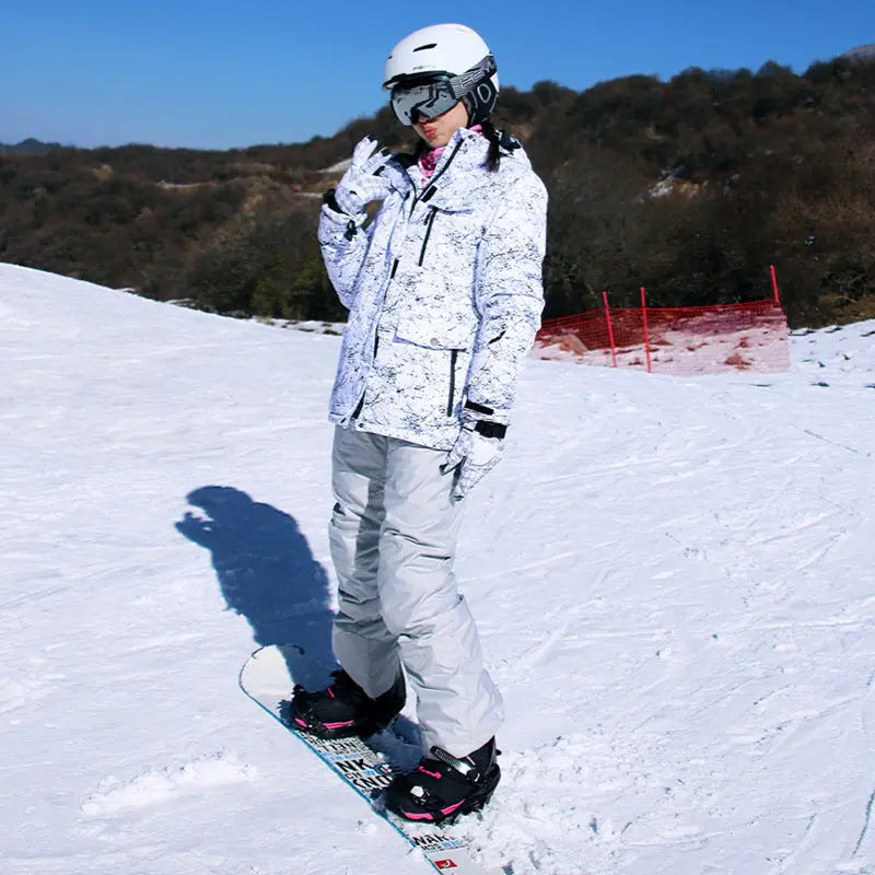 HOTIAN Men Marble Pattern Hooded Snowboard Ski Jacket and Pants Set HOTIANSNOW