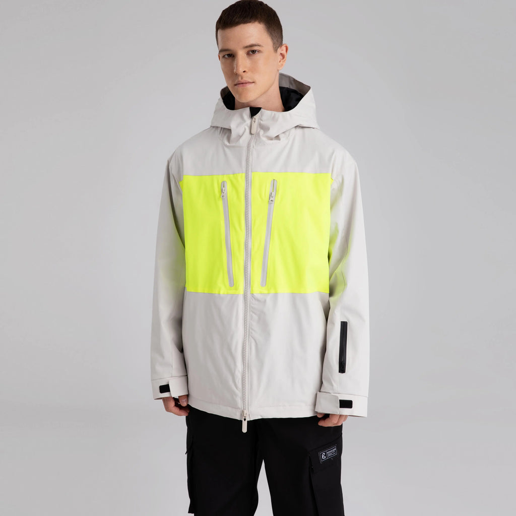 HOTIAN Men Neon Colorblock Zip Windbreaker Hooded Ski Shell Jacket HOTIAN