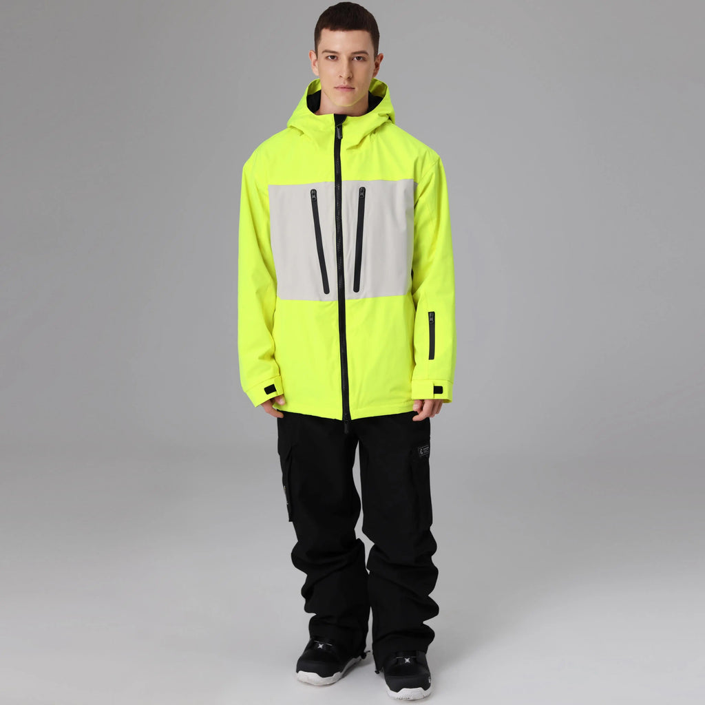 HOTIAN Men Neon Colorblock Zip Windbreaker Hooded Ski Shell Jacket HOTIAN