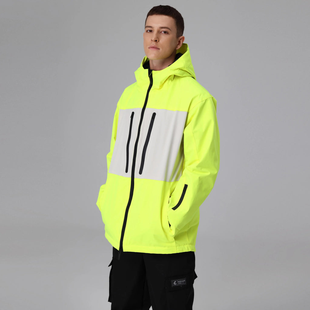 HOTIAN Men Neon Colorblock Zip Windbreaker Hooded Ski Shell Jacket HOTIAN