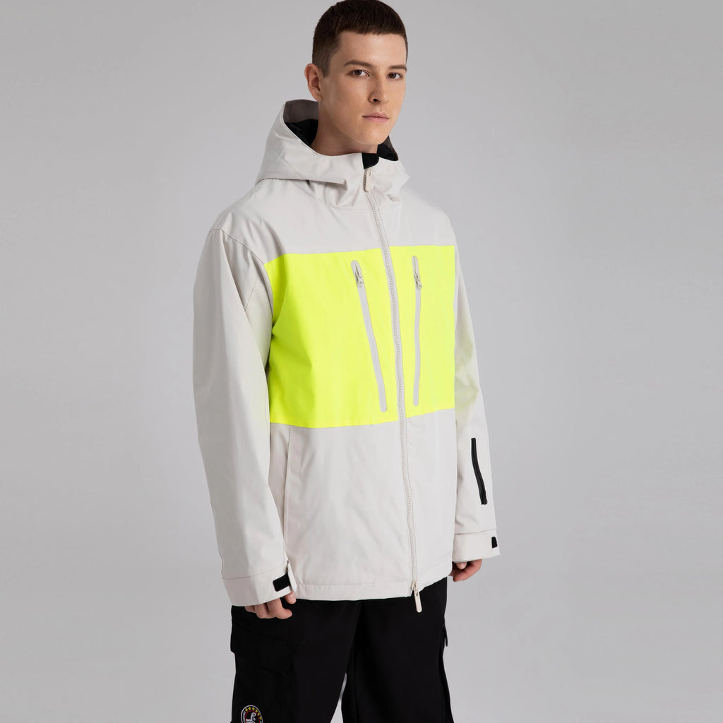 HOTIAN Men Neon Colorblock Zip Windbreaker Hooded Ski Shell Jacket HOTIAN