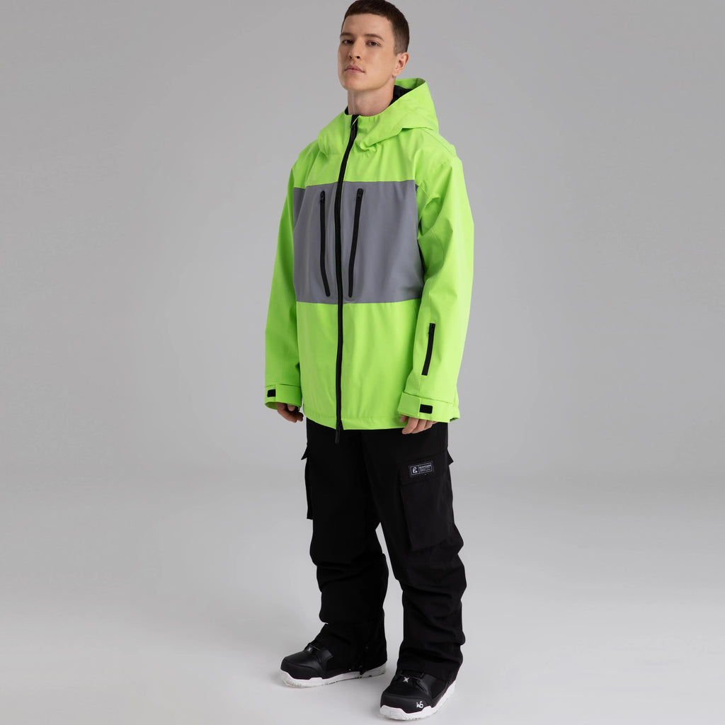 HOTIAN Men Neon Colorblock Zip Windbreaker Hooded Ski Shell Jacket HOTIAN