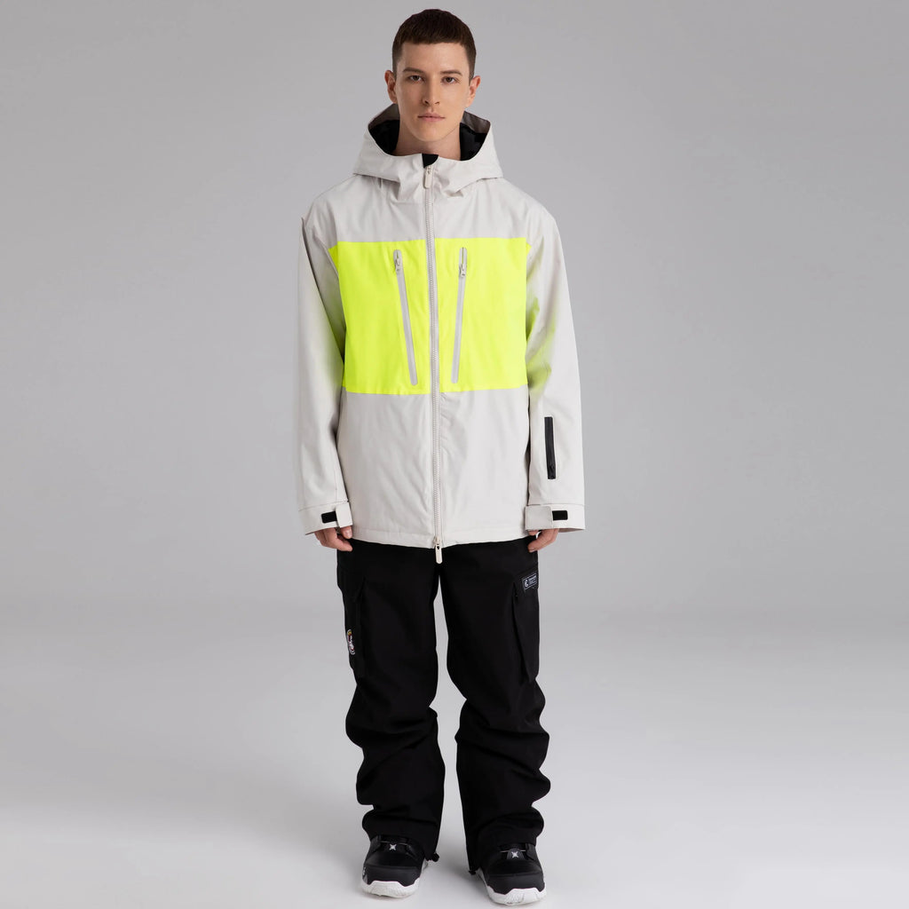 HOTIAN Men Neon Colorblock Zip Windbreaker Hooded Ski Shell Jacket HOTIAN