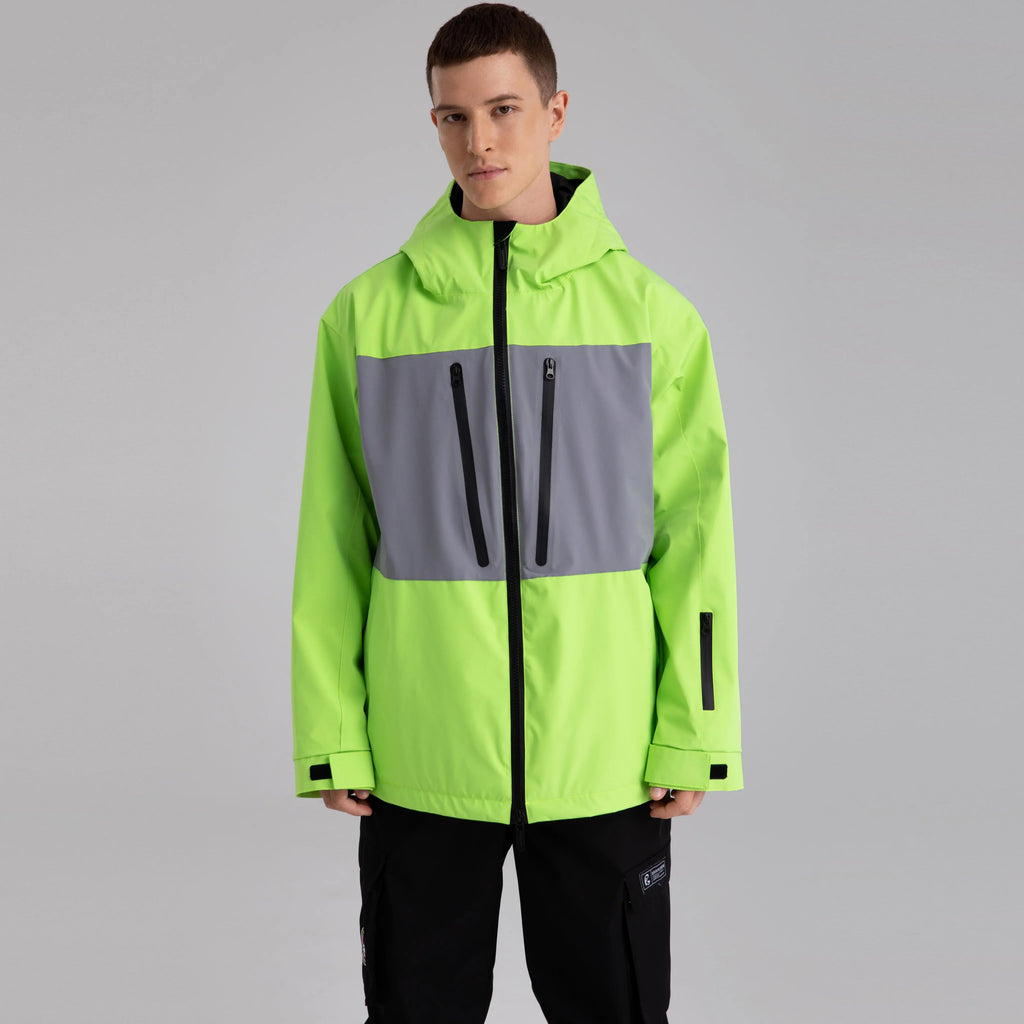 HOTIAN Men Neon Colorblock Zip Windbreaker Hooded Ski Shell Jacket HOTIAN