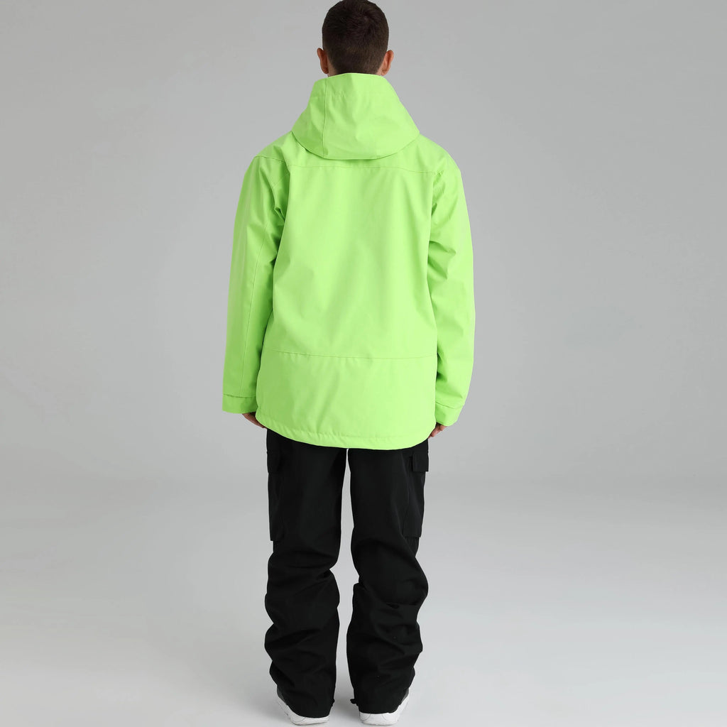 HOTIAN Men Neon Colorblock Zip Windbreaker Hooded Ski Shell Jacket HOTIAN