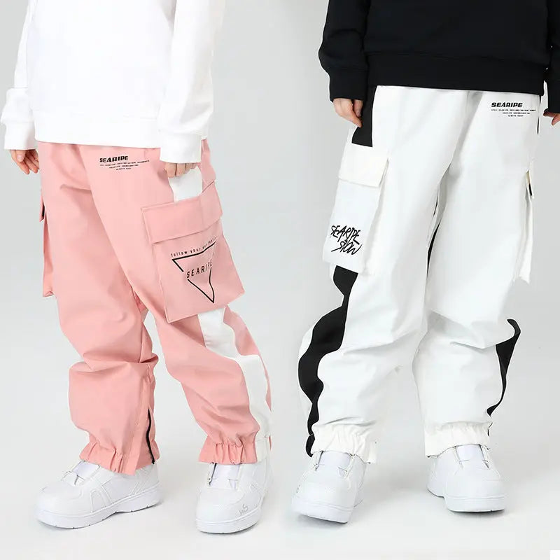 HOTIAN Men Striped Tape Ski Cargo Jogger Pants With Logo Print Pocket HOTIAN