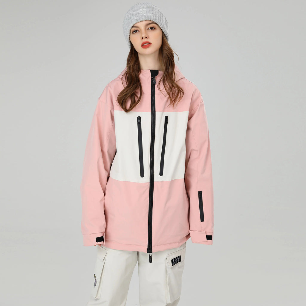 HOTIAN Women Colorblock Zip Windbreaker Hooded Oversized Ski Shell Jacket HOTIAN