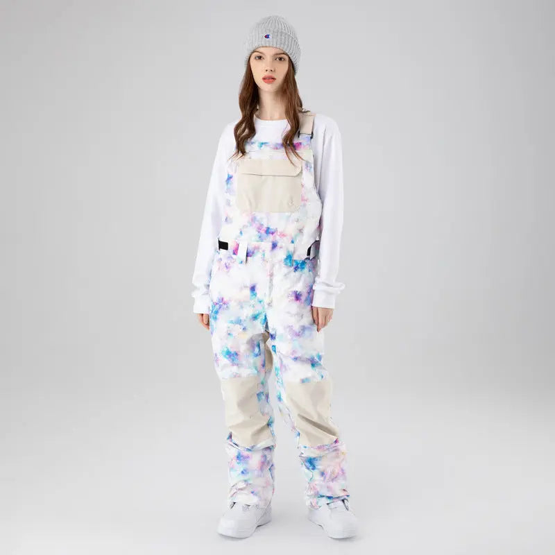 HOTIAN Women Geometric Mountain Graphic Ski Overall Bib Pants HOTIAN