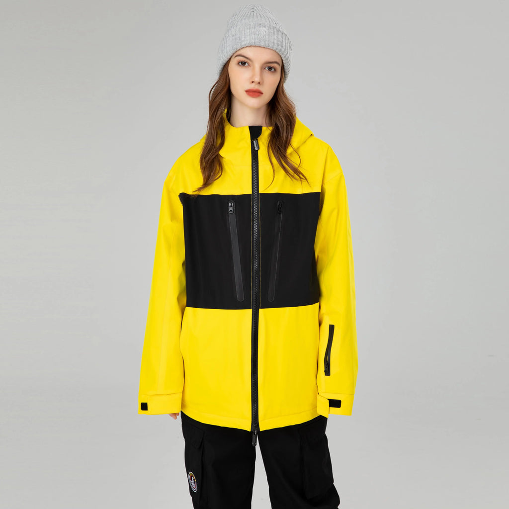 HOTIAN Women Neon Colorblock Zip Windbreaker Hooded Oversized Ski Shell Jacket HOTIAN