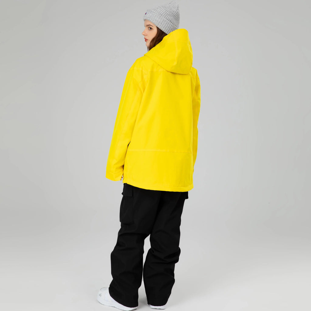 HOTIAN Women Neon Colorblock Zip Windbreaker Hooded Oversized Ski Shell Jacket HOTIAN