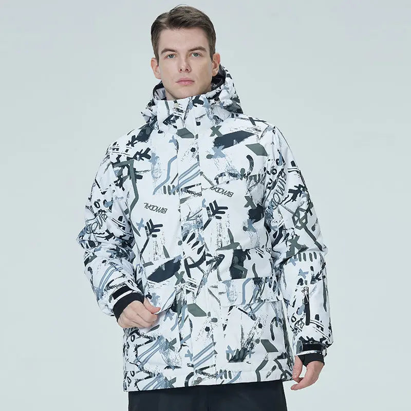 HOTIAN Women's Graffiti Print Hooded Ski Cargo Jacket HOTIAN