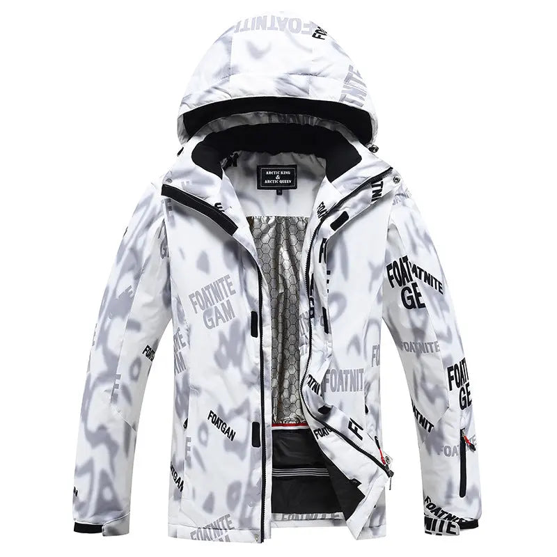 HOTIAN Women's Graffiti Print Hooded Ski Cargo Jacket HOTIAN