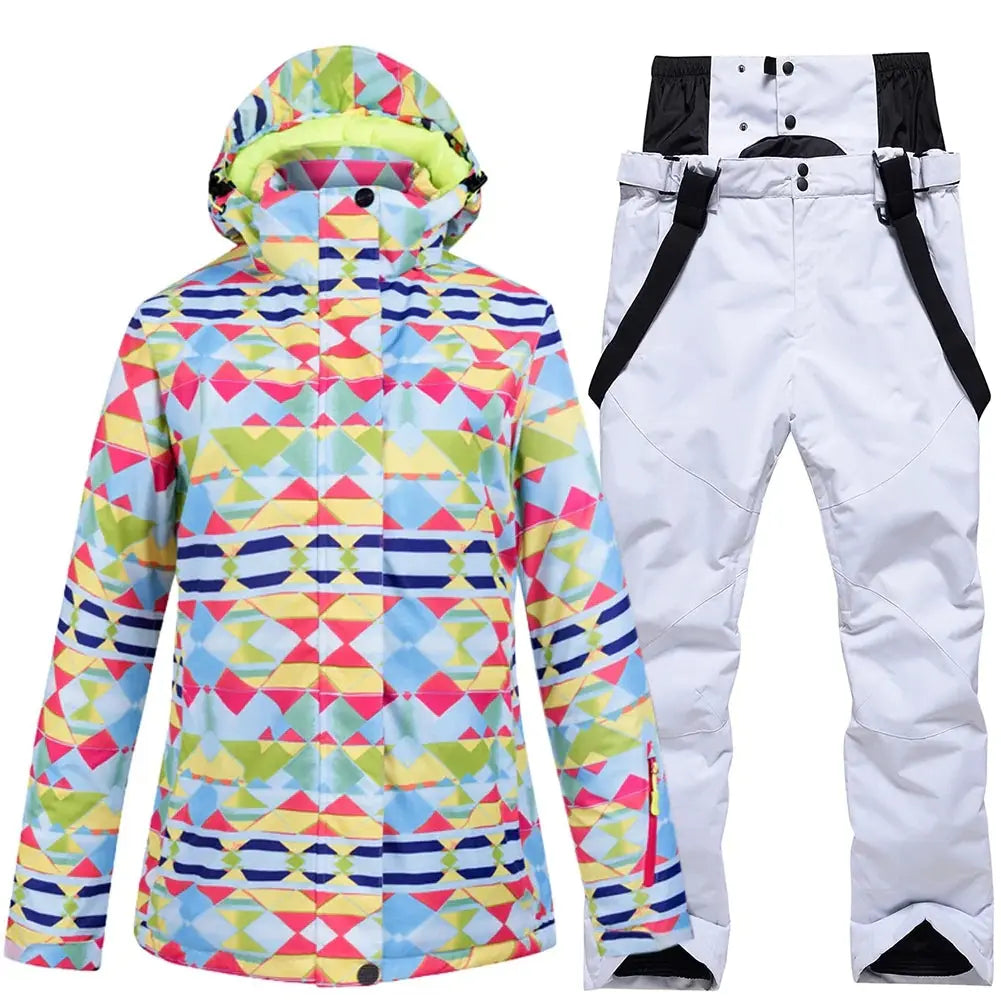 Hotian Checkered Women Ski Snowboard Insulated Jacket & Bib Pants HOTIAN