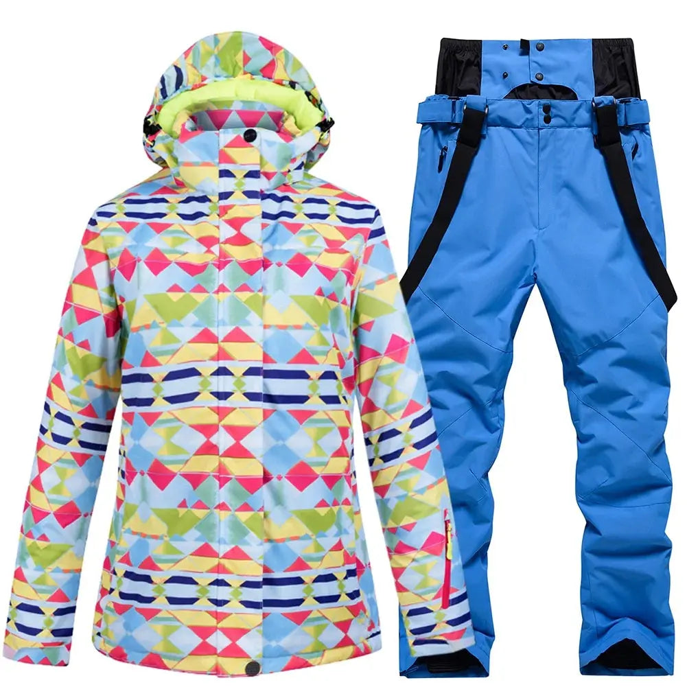 Hotian Checkered Women Ski Snowboard Insulated Jacket & Bib Pants HOTIAN