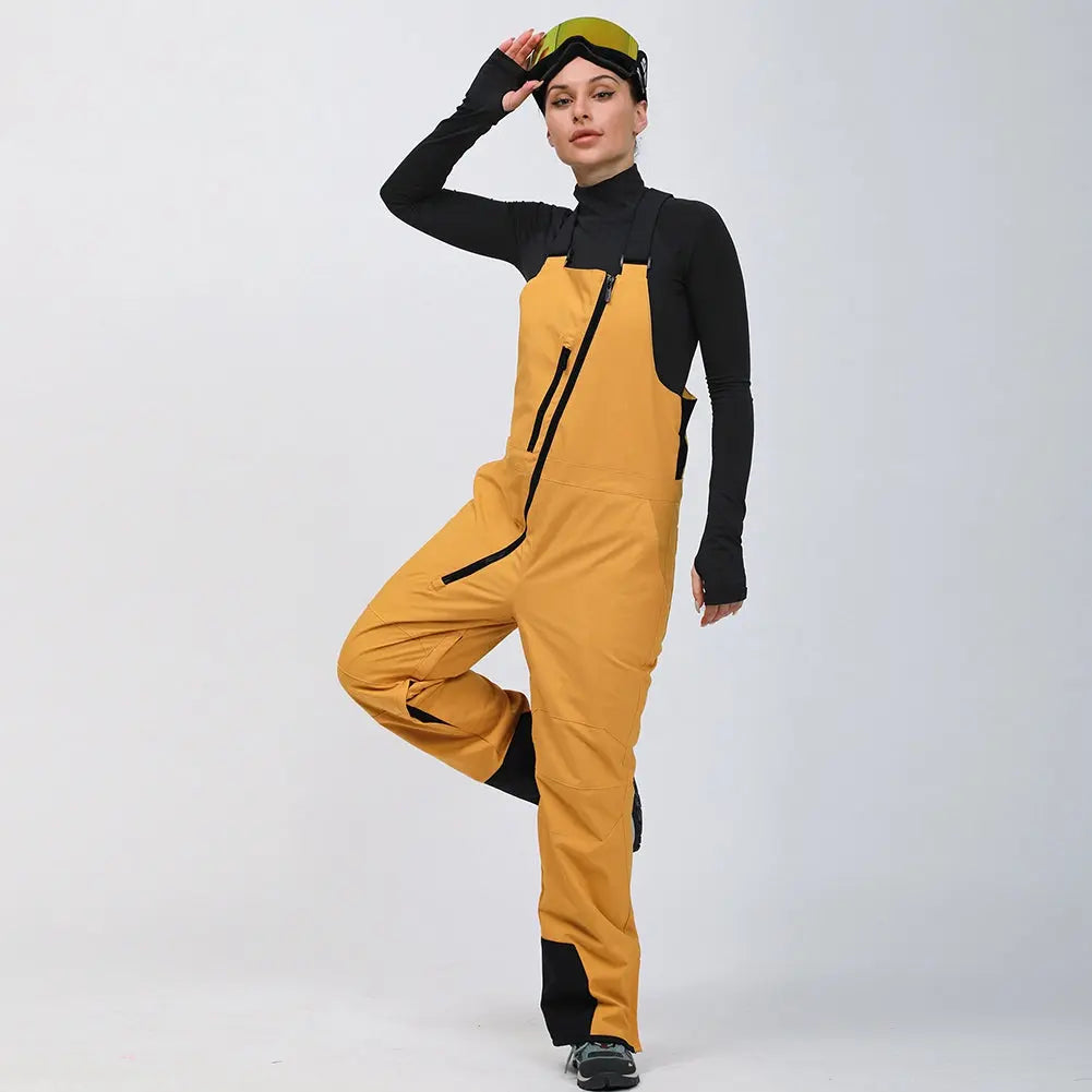 Hotian Colorblock Women Ski Snow Insulated Bibs Pants HOTIAN