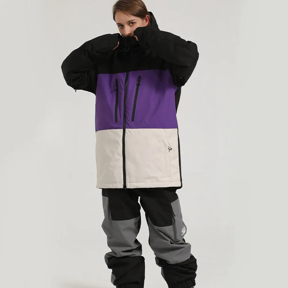 Hotian Colorblock Women Snow Ski Insulated Cargo Jacket HOTIAN