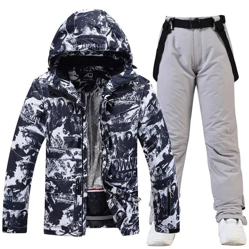 Hotian Graffiti Men Ski Snowboard Insulated Jacket & Bib Pants HOTIANSNOW