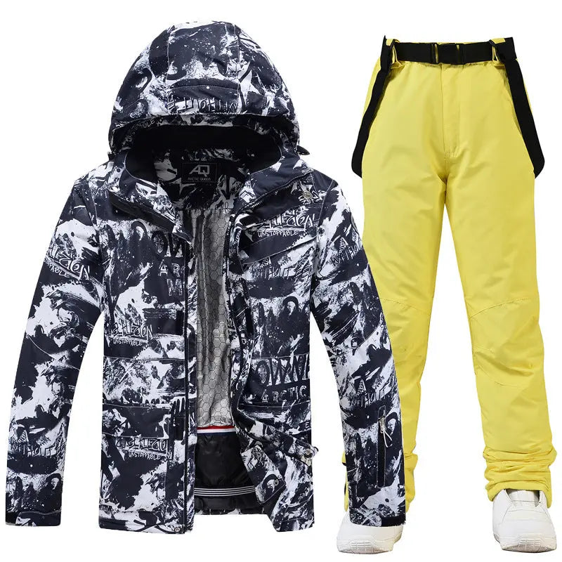 Hotian Graffiti Men Ski Snowboard Insulated Jacket & Bib Pants HOTIANSNOW