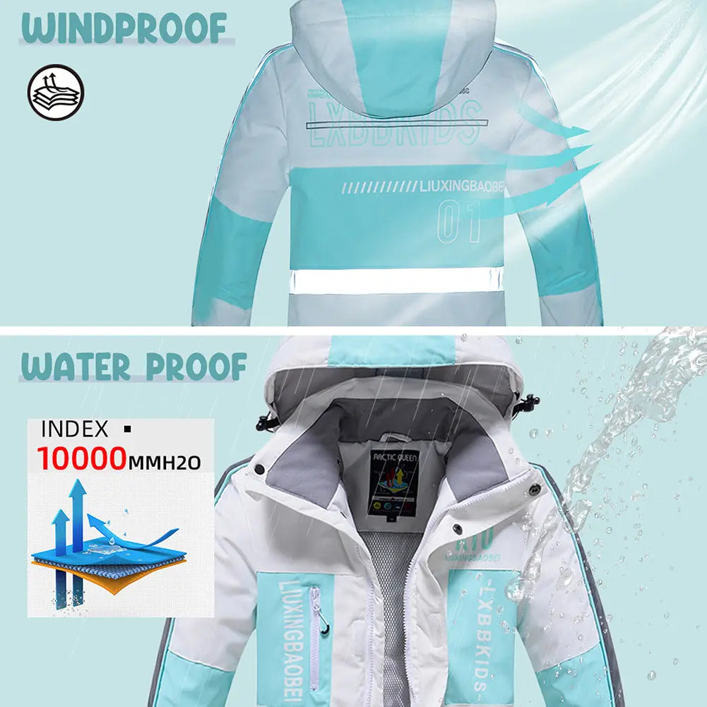 Hotian Kids Hooded Skiing Snowboarding Set Waterproof HOTIAN