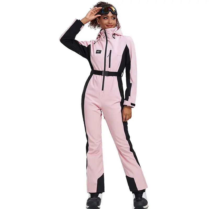 Hotian Women High Neck Hooded One Piece Ski Suits 