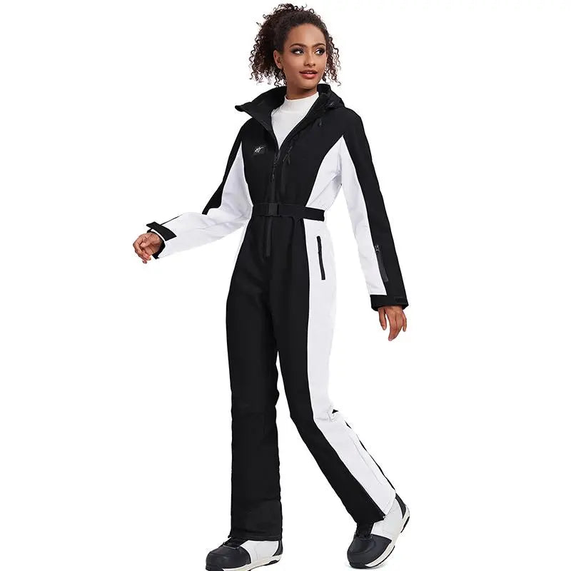 Hotian Women High Neck Hooded One Piece Ski Suits 