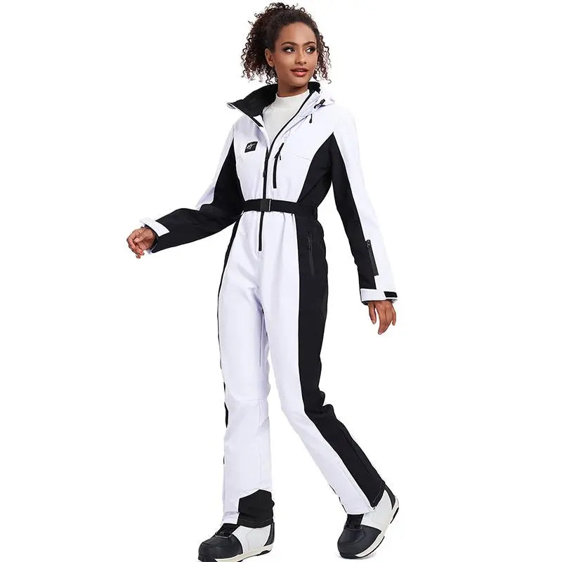 Hotian Women High Neck Hooded One Piece Ski Suits 