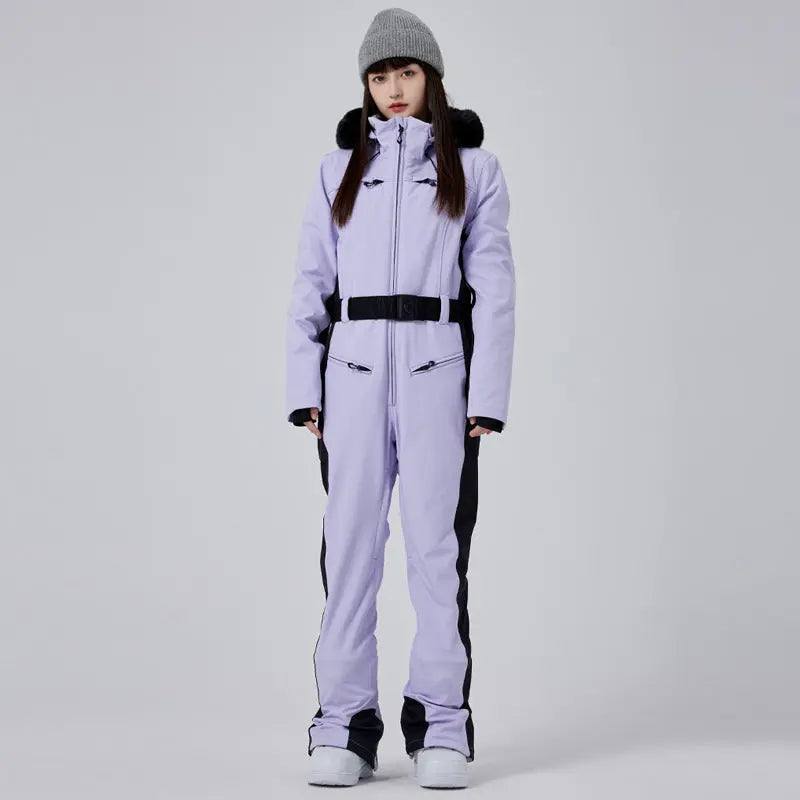 Hotian Women High Neck Hooded One Piece Ski Suits 