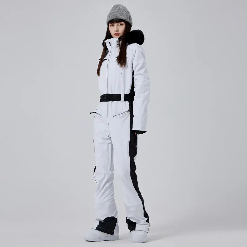 Hotian Women High Neck Hooded One Piece Ski Suits 