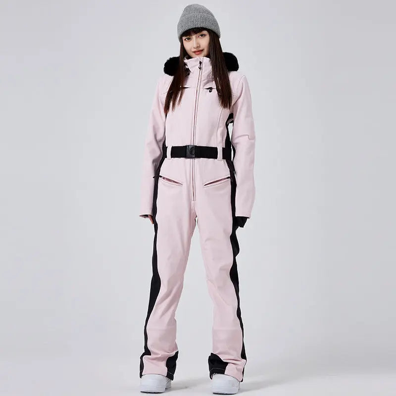 Hotian Women High Neck Hooded One Piece Ski Suits 