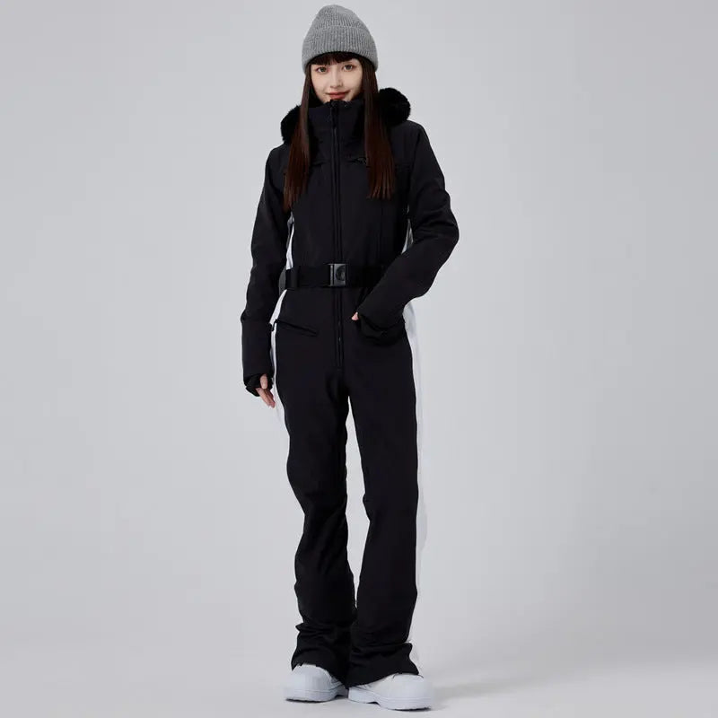 Hotian Women High Neck Hooded One Piece Ski Suits 