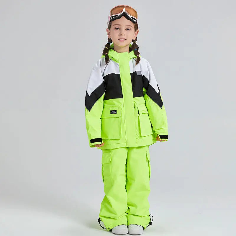 Kids 2 Pieces Snow Jacket & Bibs Outdoor Winter Ski Overalls HOTIANSNOW