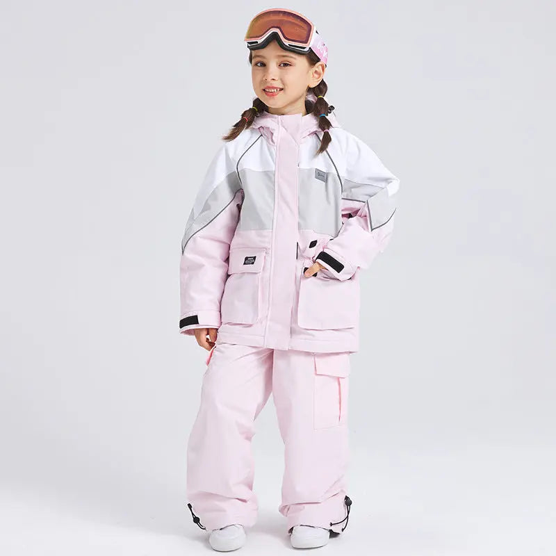 Kids 2 Pieces Snow Jacket & Bibs Outdoor Winter Ski Overalls HOTIANSNOW