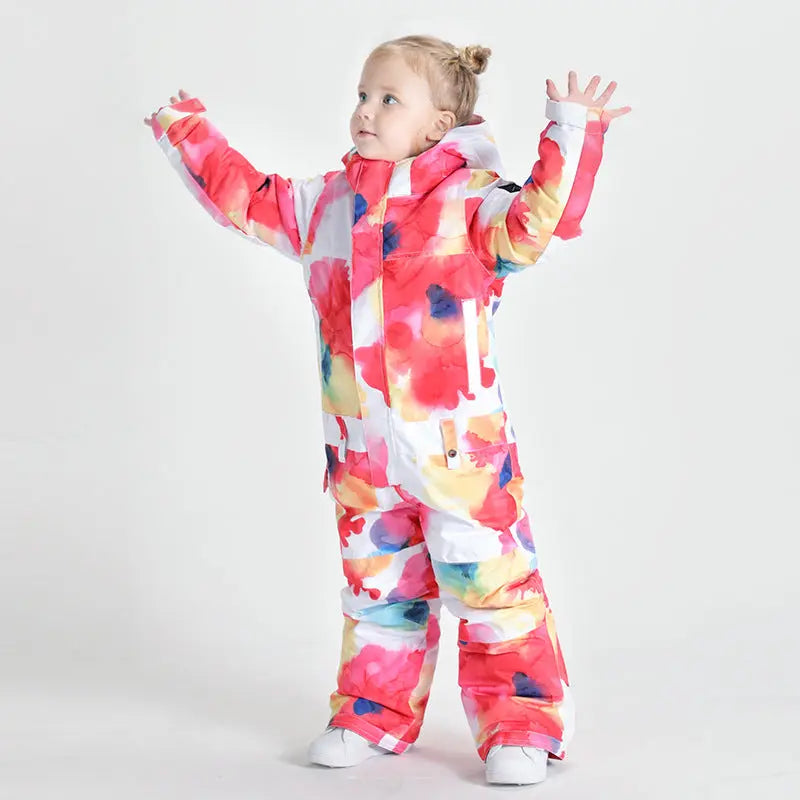 Kids Flower Printed One Piece Ski Suit HOTIANSNOW