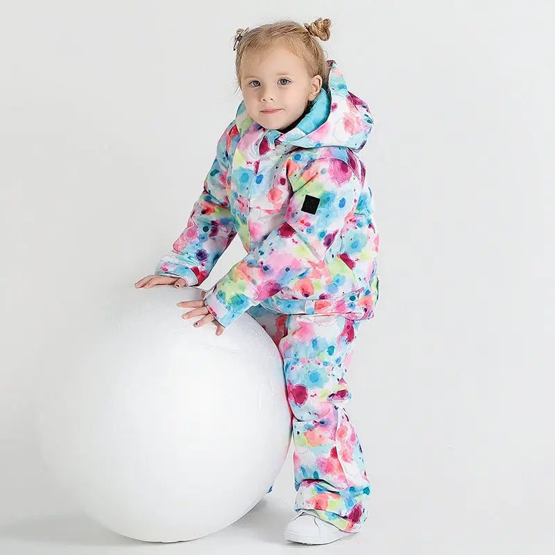 Kids Flower Printed One Piece Ski Suit HOTIANSNOW