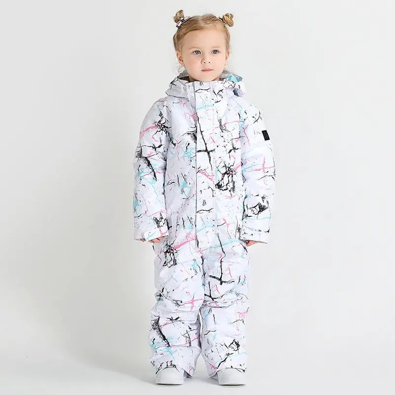 Kids Flower Printed One Piece Ski Suit HOTIANSNOW