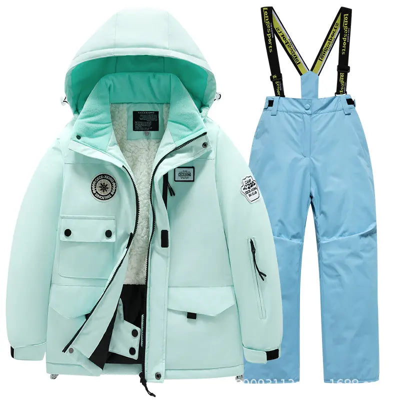 Kids Winter Ski Jacket and Bibs Set Warm Fleece Lined Coats 