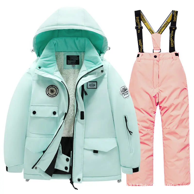 Kids Winter Ski Jacket and Bibs Set Warm Fleece Lined Coats 