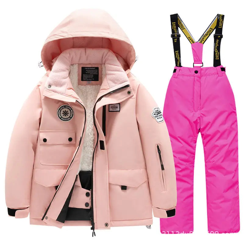 Kids Winter Ski Jacket and Bibs Set Warm Fleece Lined Coats 