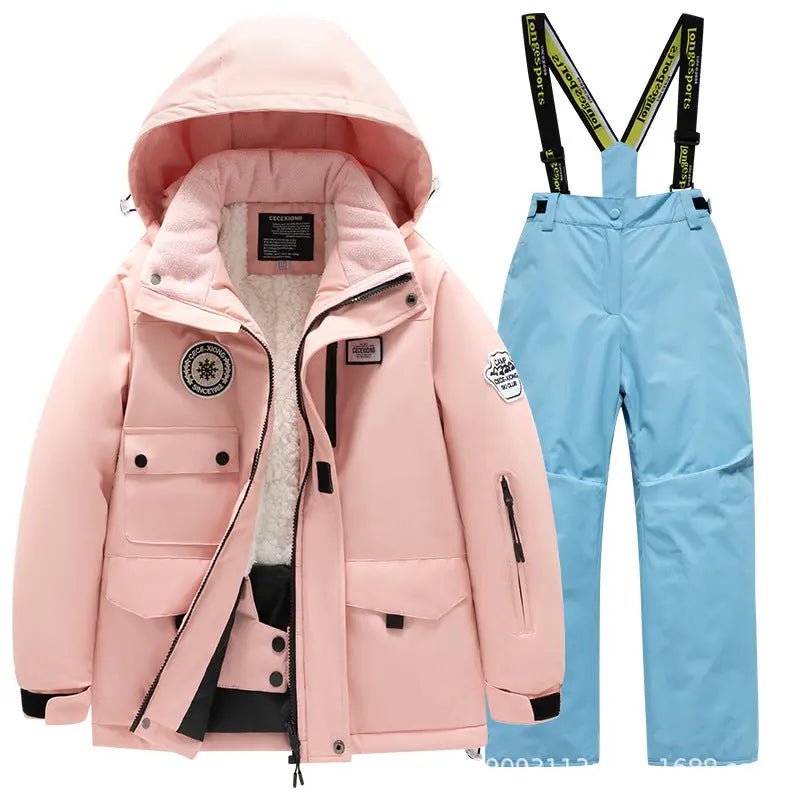 Kids Winter Ski Jacket and Bibs Set Warm Fleece Lined Coats 