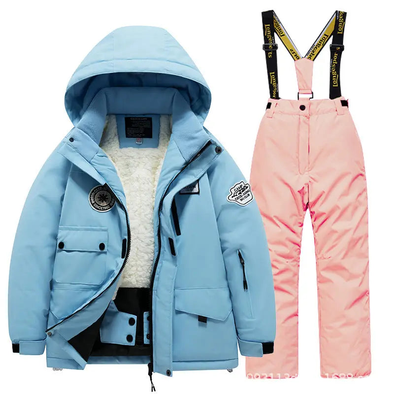 Kids Winter Ski Jacket and Bibs Set Warm Fleece Lined Coats 