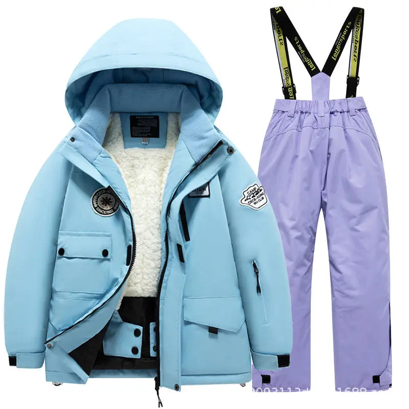 Kids Winter Ski Jacket and Bibs Set Warm Fleece Lined Coats 