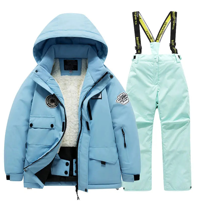 Kids Winter Ski Jacket and Bibs Set Warm Fleece Lined Coats 