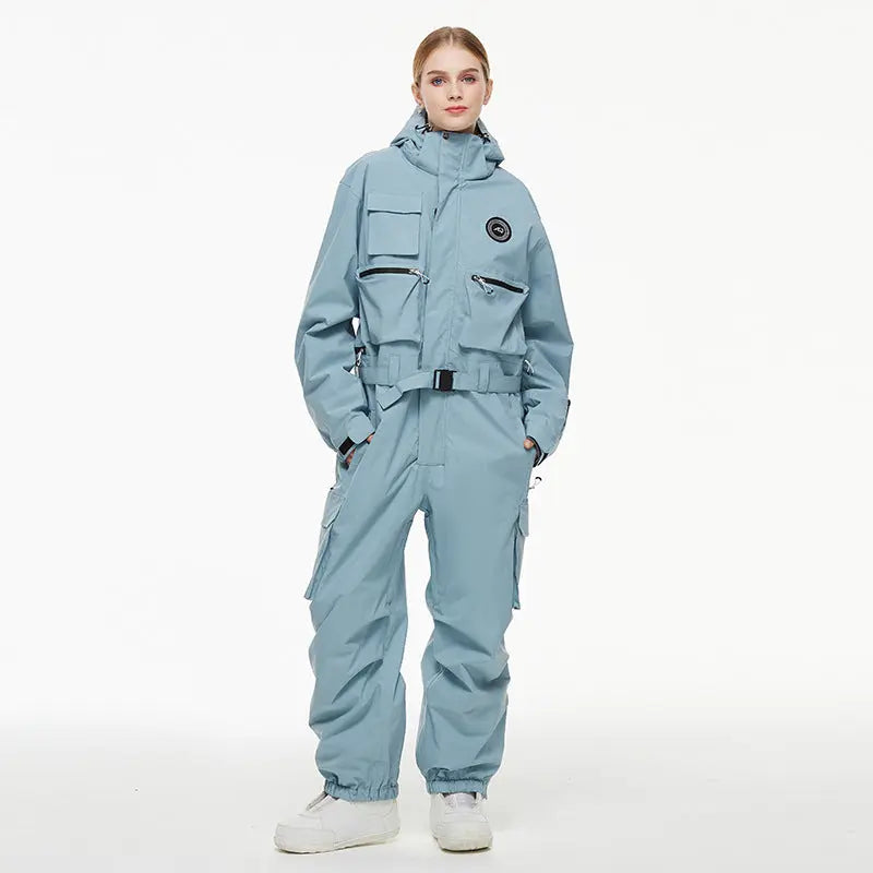 Loose Fit One-piece Snowsuits Adjustable Belt Ski Jumpsuits 