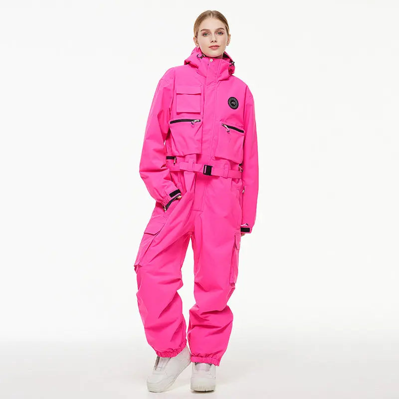 Loose Fit One-piece Snowsuits Adjustable Belt Ski Jumpsuits 