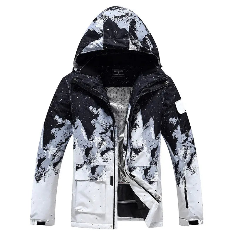 Matching Couple Graffiti Print Hooded Ski Cargo Jacket HOTIANSNOW