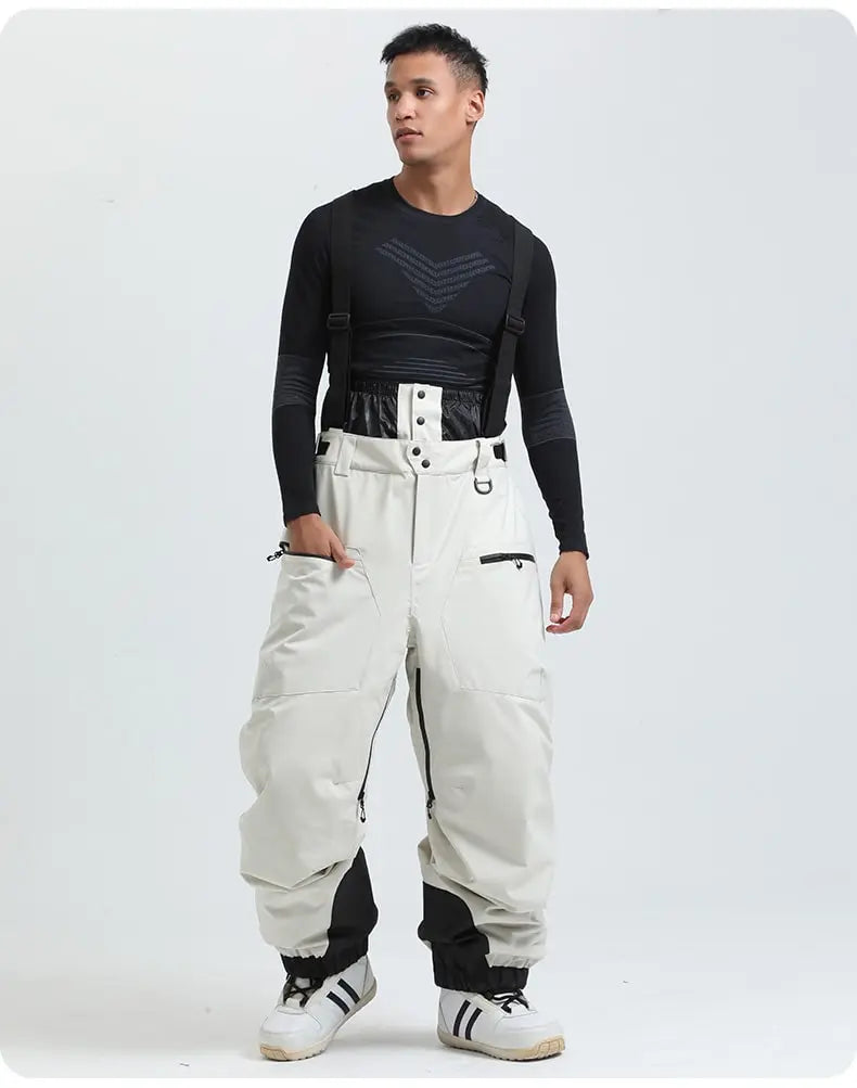 Men Basic Ski Bibs Winter Warm One-piece Snow Pants 