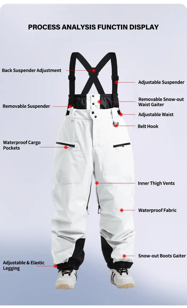 Men Basic Ski Bibs Winter Warm One-piece Snow Pants 