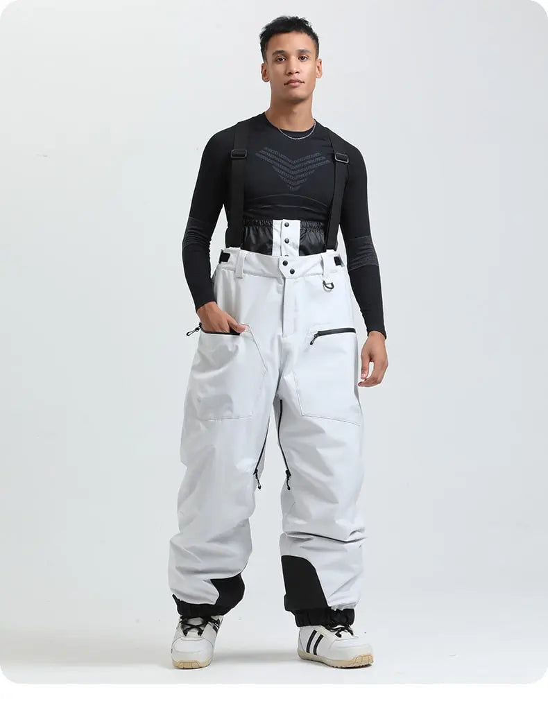 Men Basic Ski Bibs Winter Warm One-piece Snow Pants 