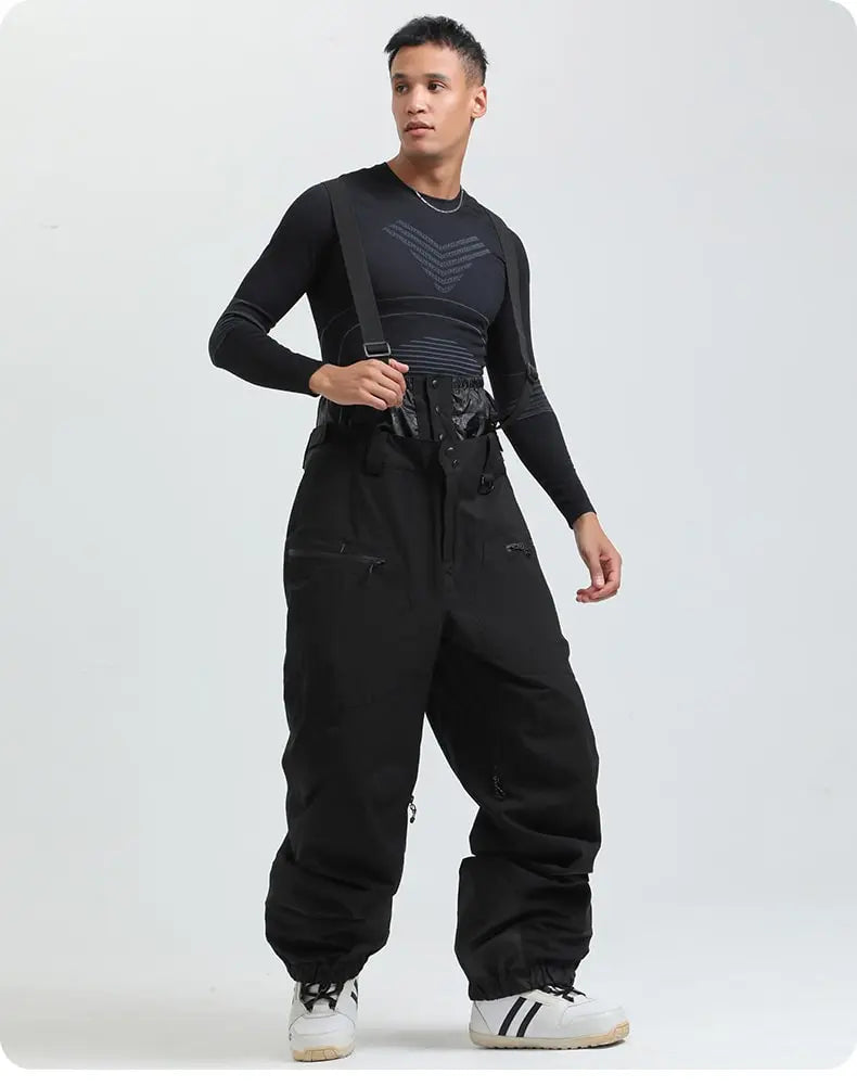 Men Basic Ski Bibs Winter Warm One-piece Snow Pants 